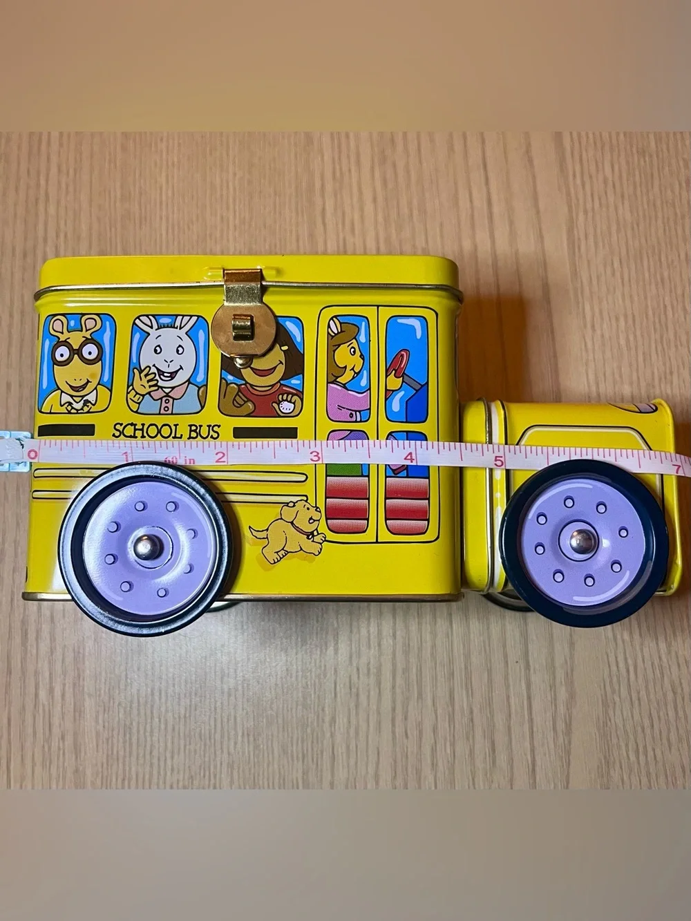 Vintage PBS Kids Arthur School Bus Yellow Tin Coin Bank - 1998 Marc Brown